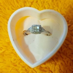 Vintage 925 ring with princess cut center and rounds diamonds
